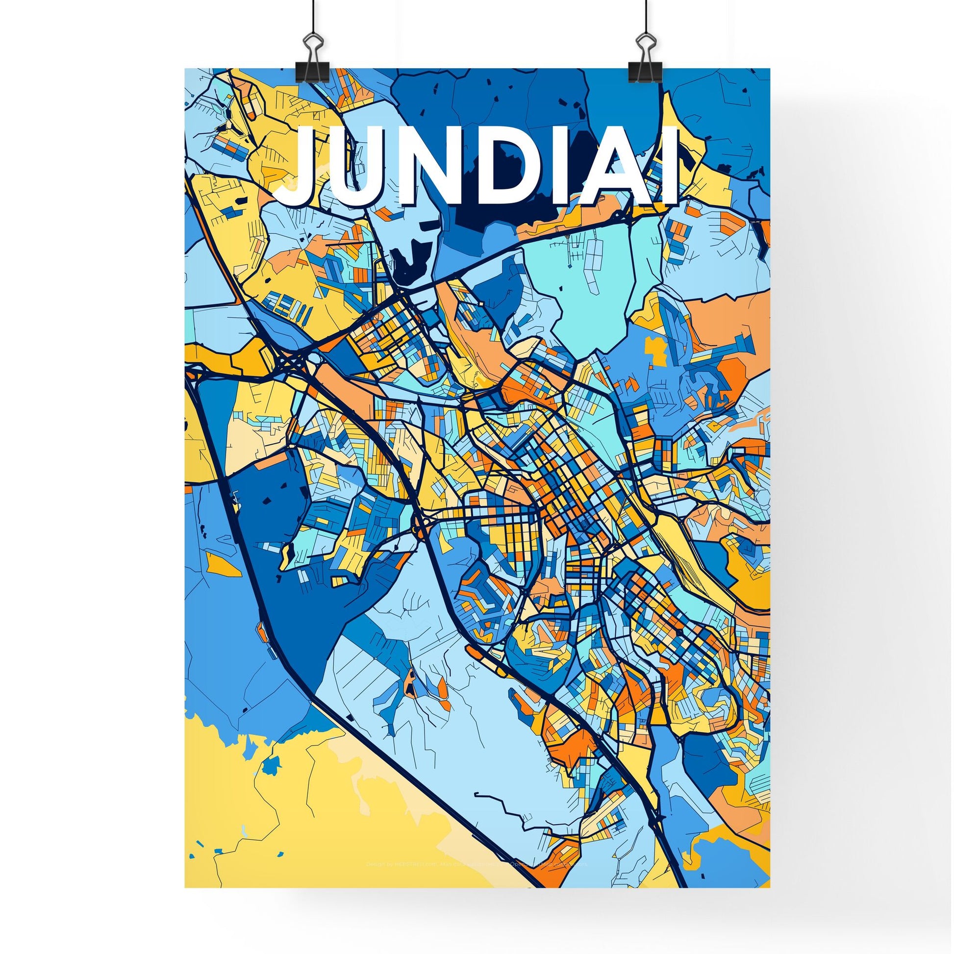 JUNDIAI BRAZIL Vibrant Colorful Art Map Poster Blue Orange