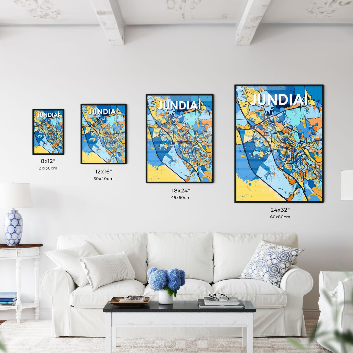 JUNDIAI BRAZIL Vibrant Colorful Art Map Poster Blue Orange