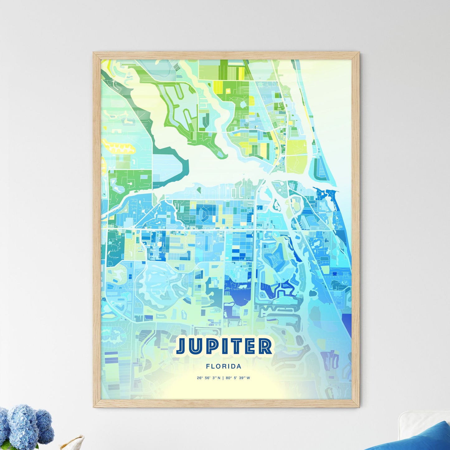 Colorful Jupiter Florida Fine Art Map Cool Blue