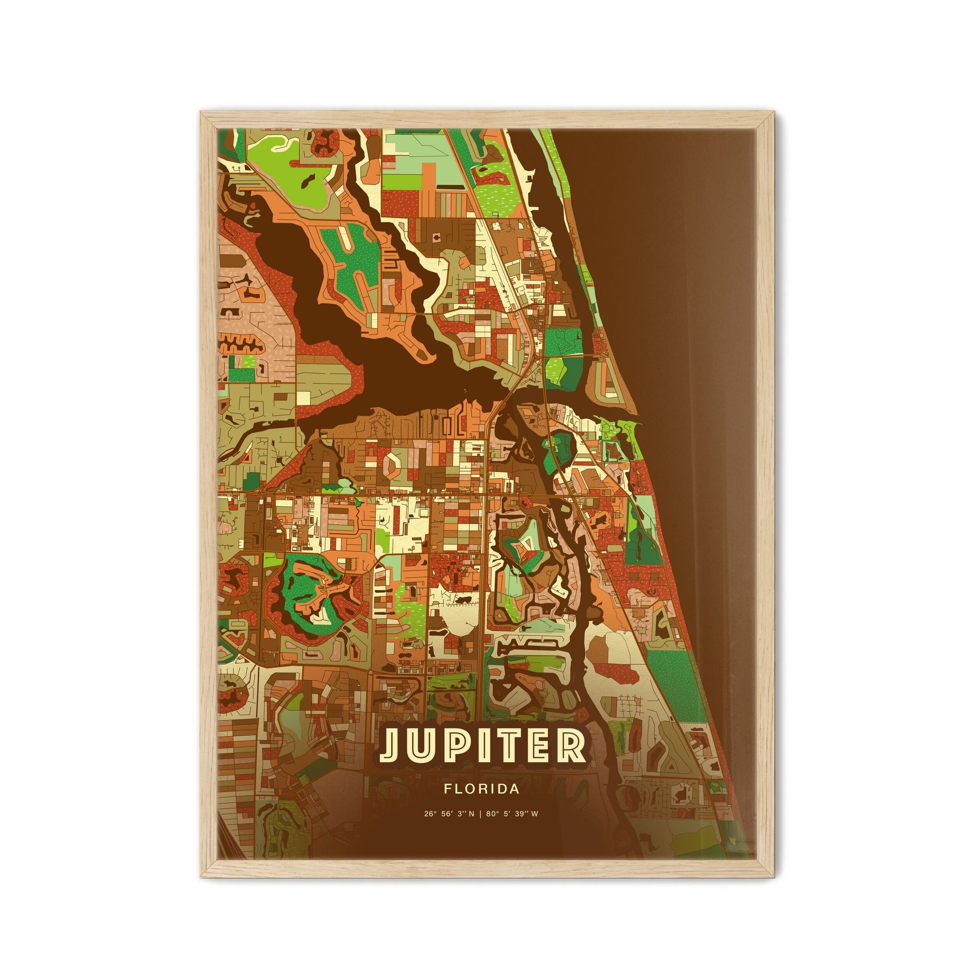 Colorful Jupiter Florida Fine Art Map Farmhouse