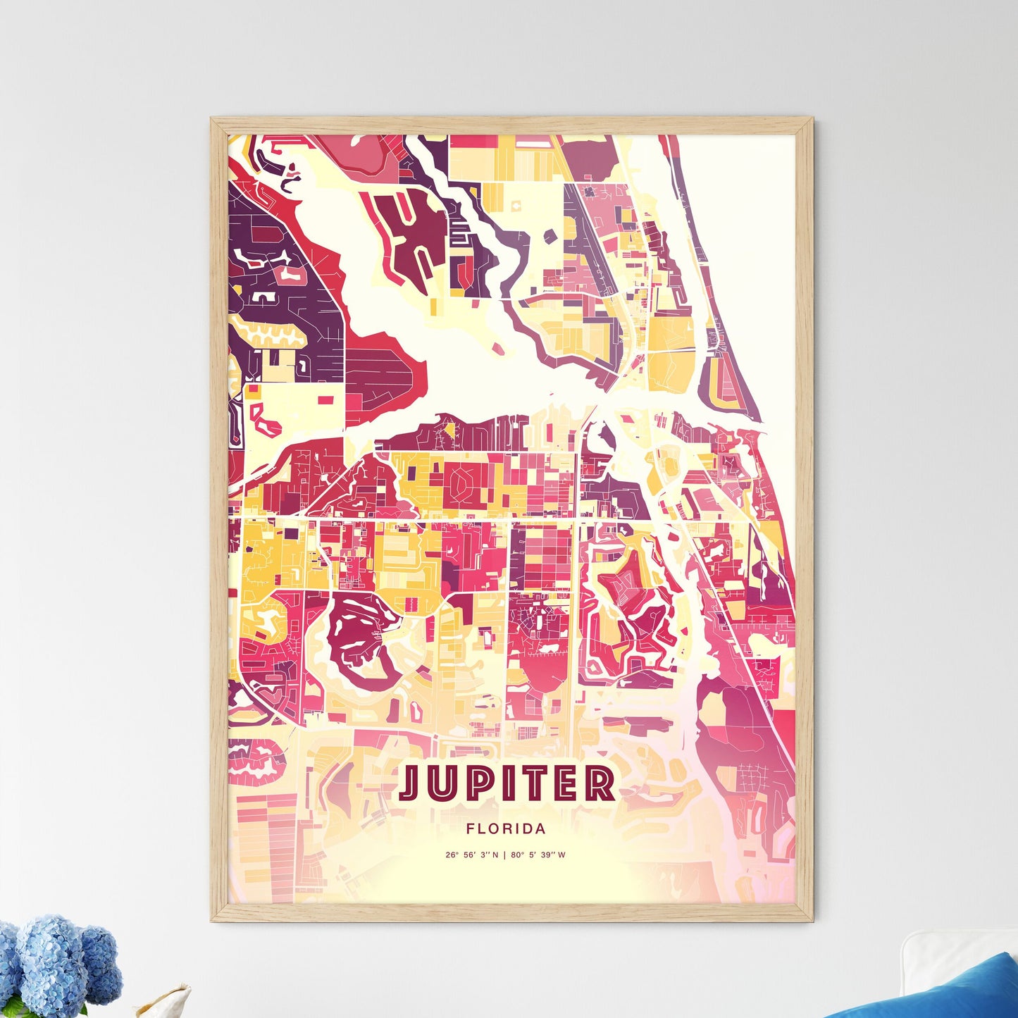 Colorful Jupiter Florida Fine Art Map Hot Red