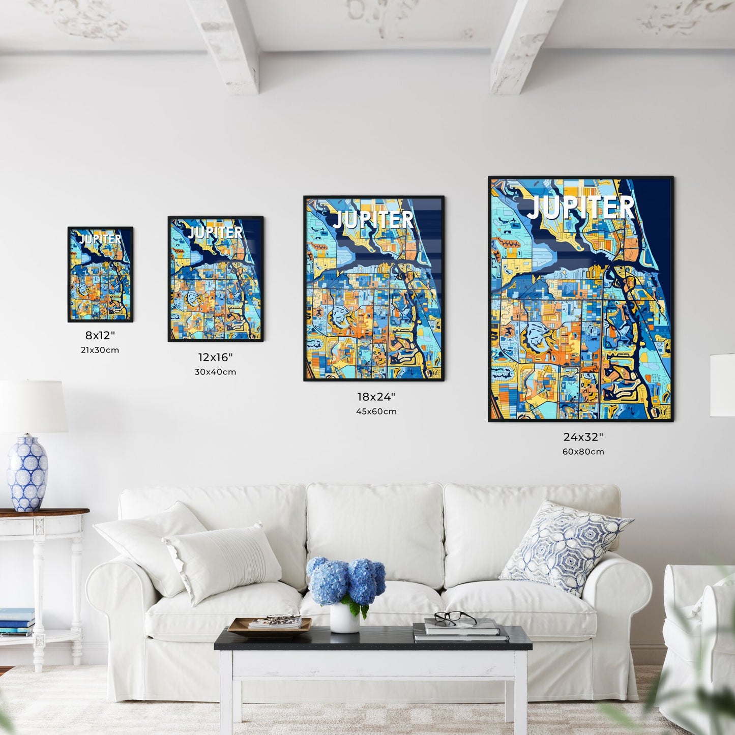 JUPITER FLORIDA Vibrant Colorful Art Map Poster Blue Orange