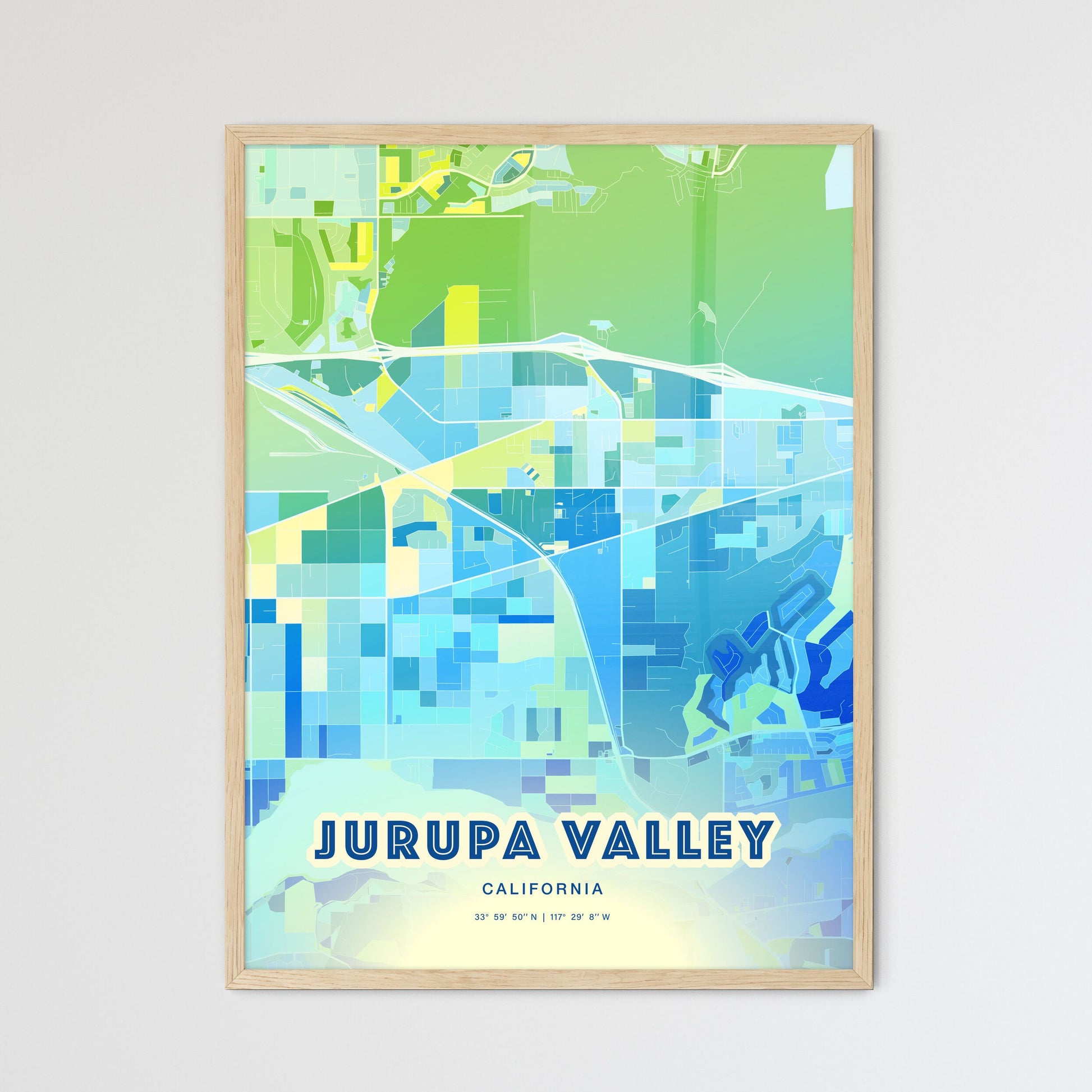 Colorful Jurupa Valley California Fine Art Map Cool Blue