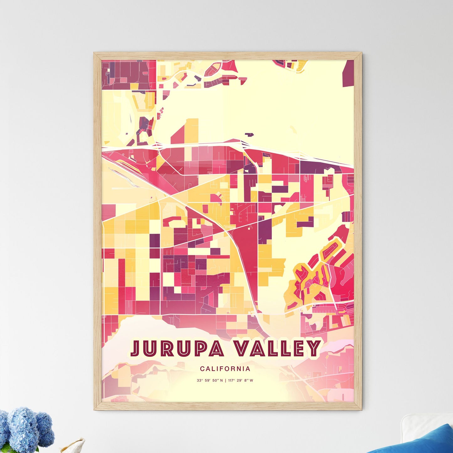 Colorful Jurupa Valley California Fine Art Map Hot Red