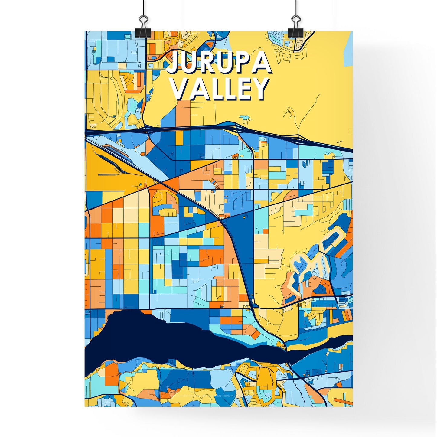 JURUPA VALLEY CALIFORNIA Vibrant Colorful Art Map Poster Blue Orange