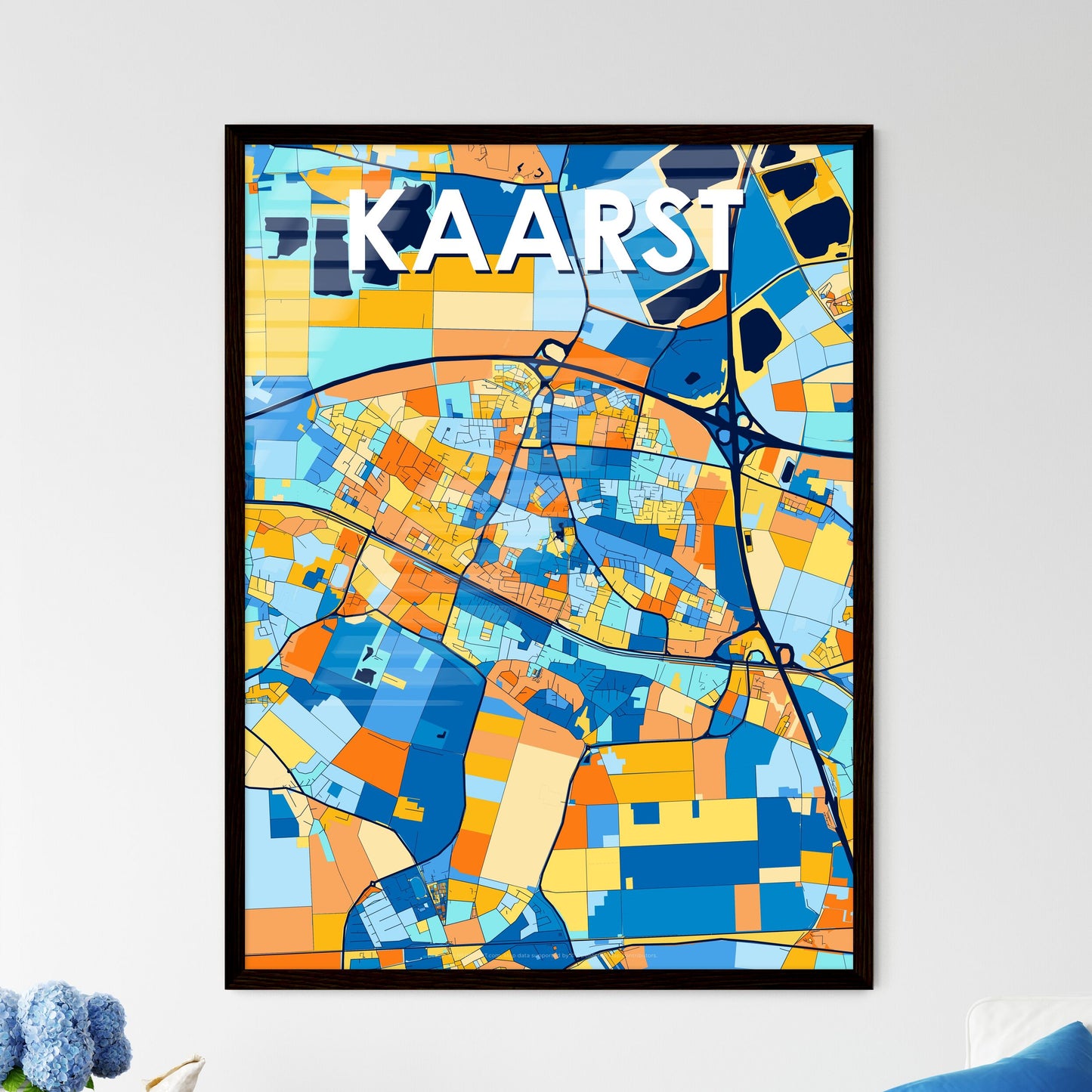 KAARST GERMANY Vibrant Colorful Art Map Poster Blue Orange