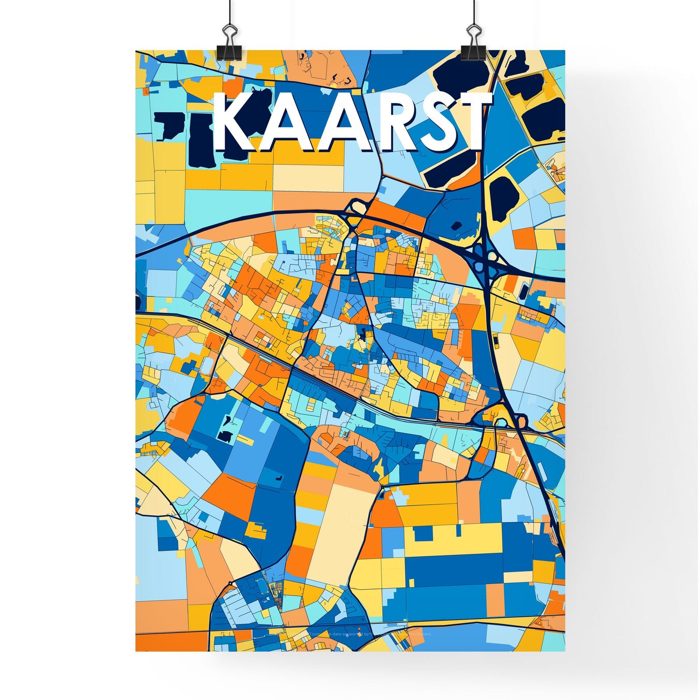 KAARST GERMANY Vibrant Colorful Art Map Poster Blue Orange