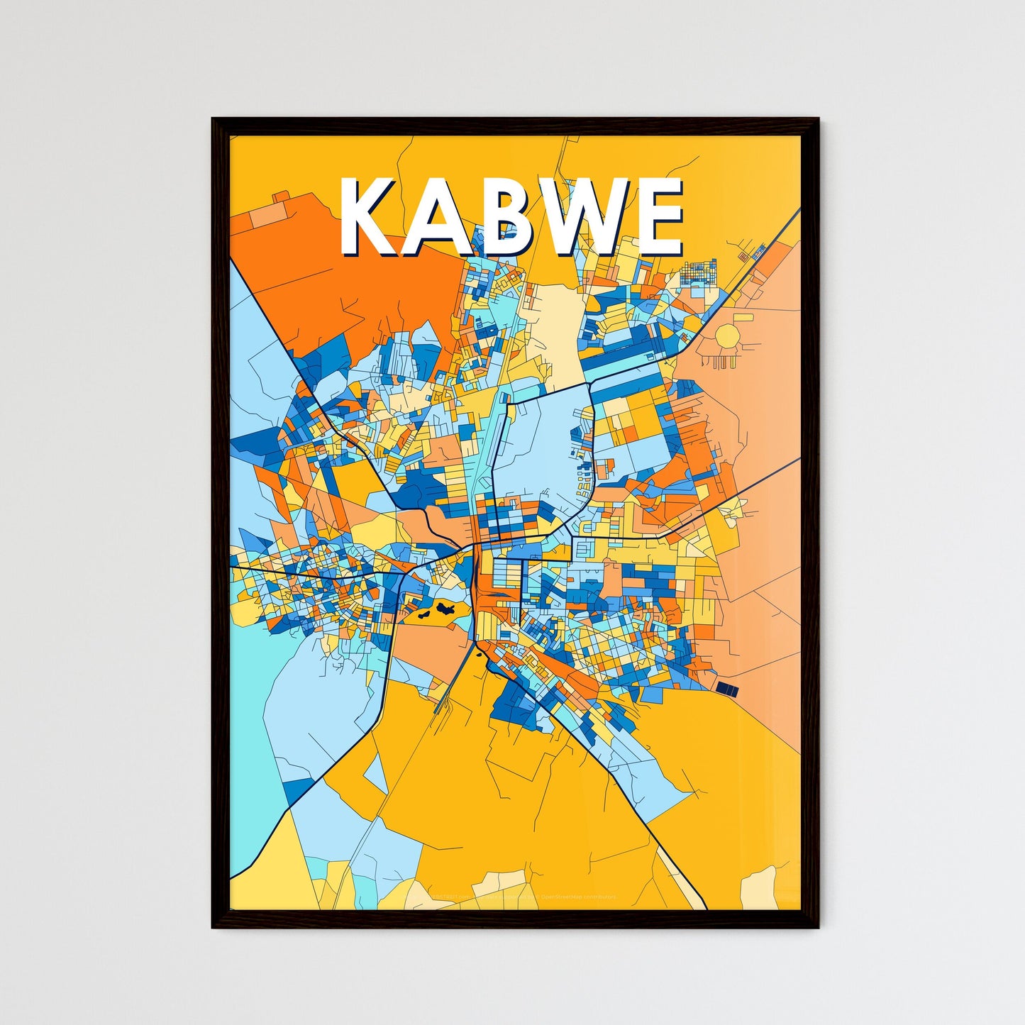 KABWE ZAMBIA Vibrant Colorful Art Map Poster Blue Orange