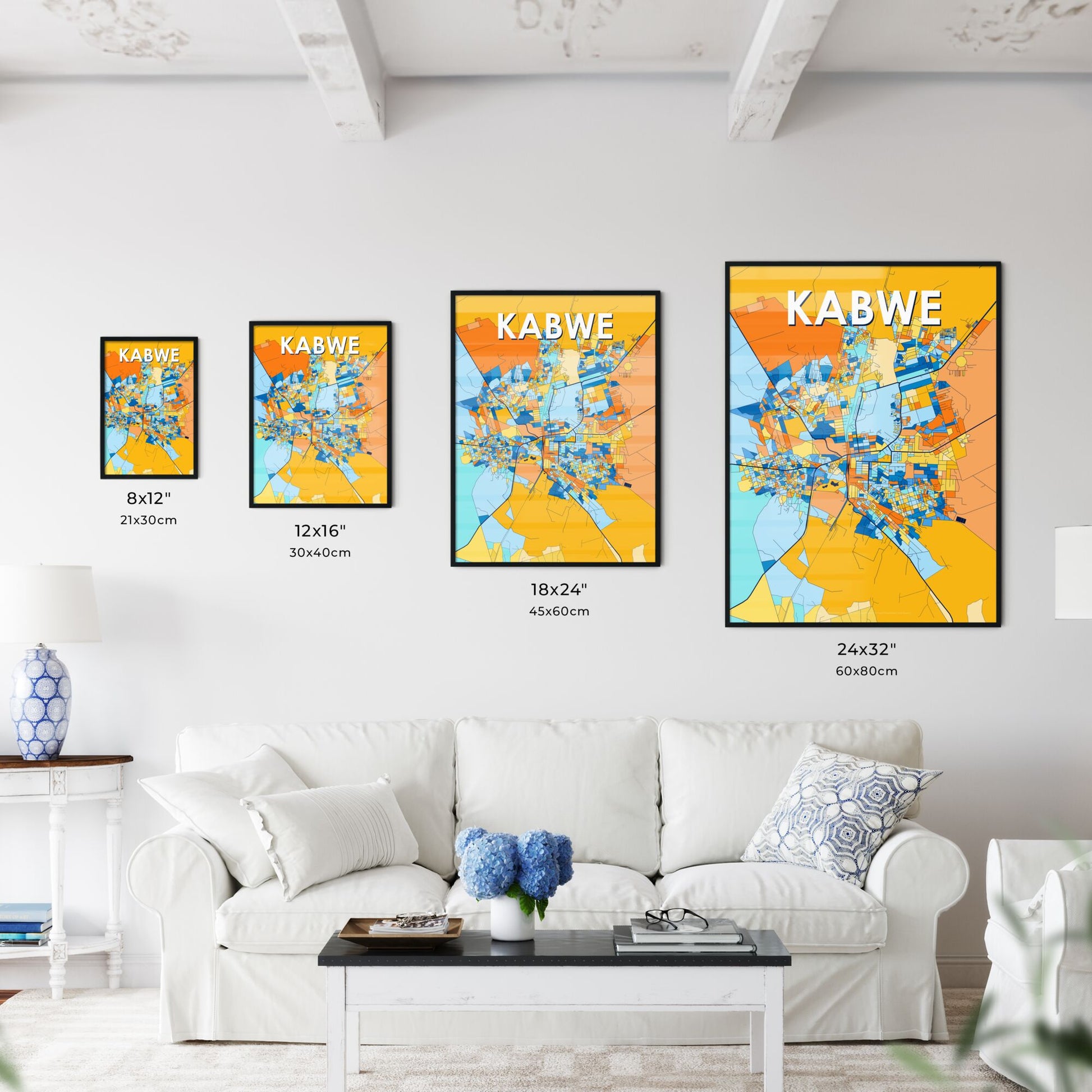 KABWE ZAMBIA Vibrant Colorful Art Map Poster Blue Orange