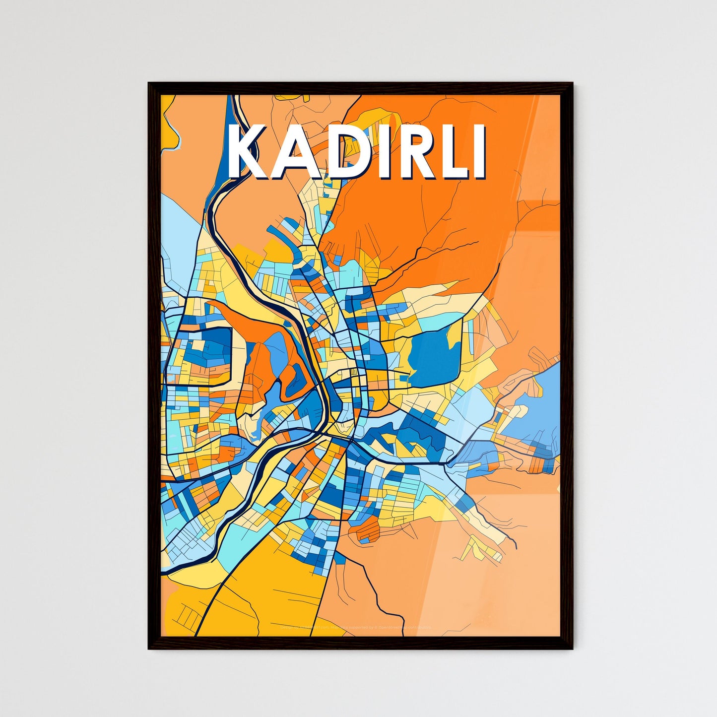 KADIRLI TURKEY Vibrant Colorful Art Map Poster Blue Orange