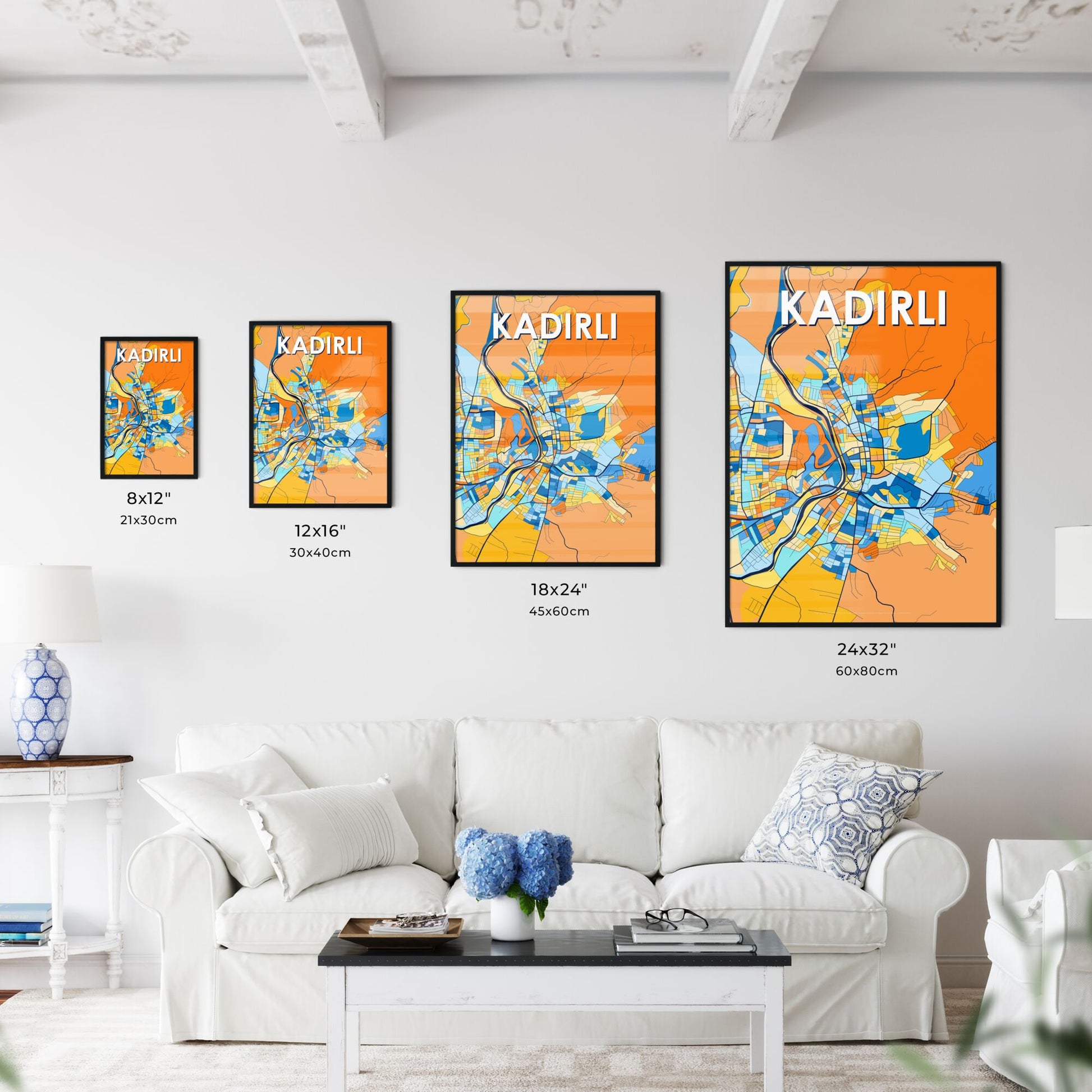 KADIRLI TURKEY Vibrant Colorful Art Map Poster Blue Orange