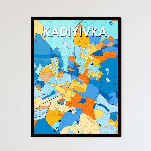 KADIYIVKA UKRAINE Vibrant Colorful Art Map Poster Blue Orange