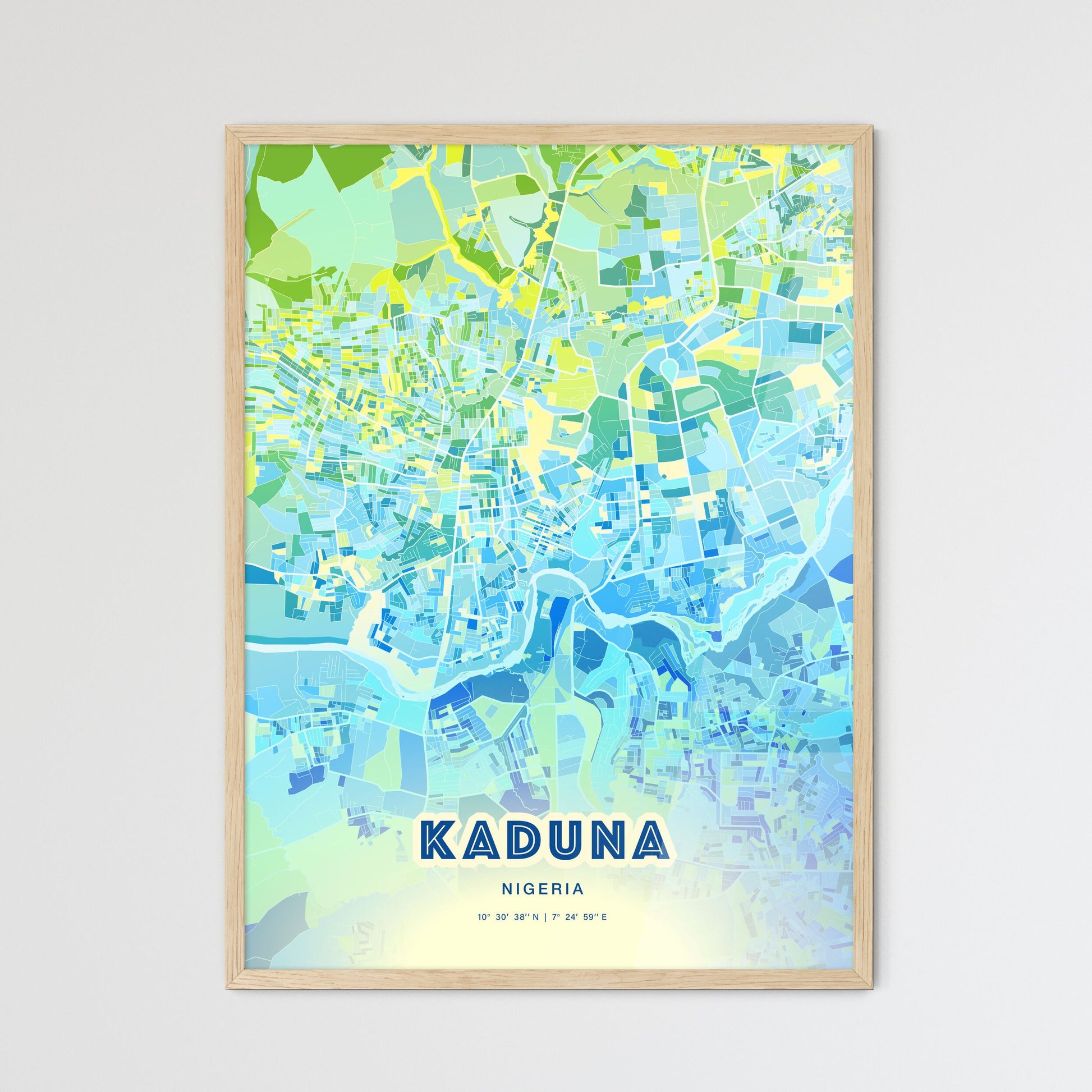 Colorful Kaduna Nigeria Fine Art Map Cool Blue