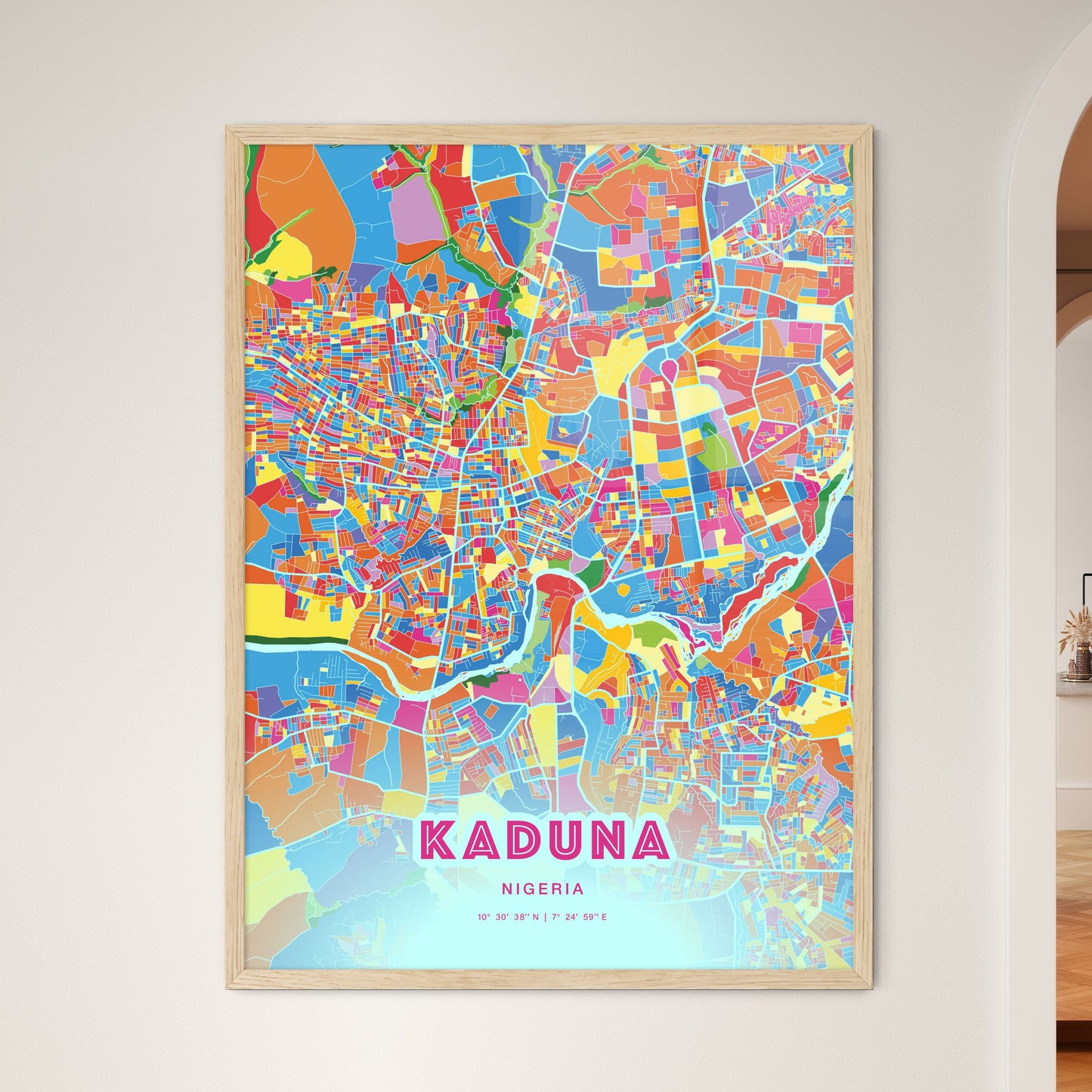 Colorful Kaduna Nigeria Fine Art Map Crazy Colors