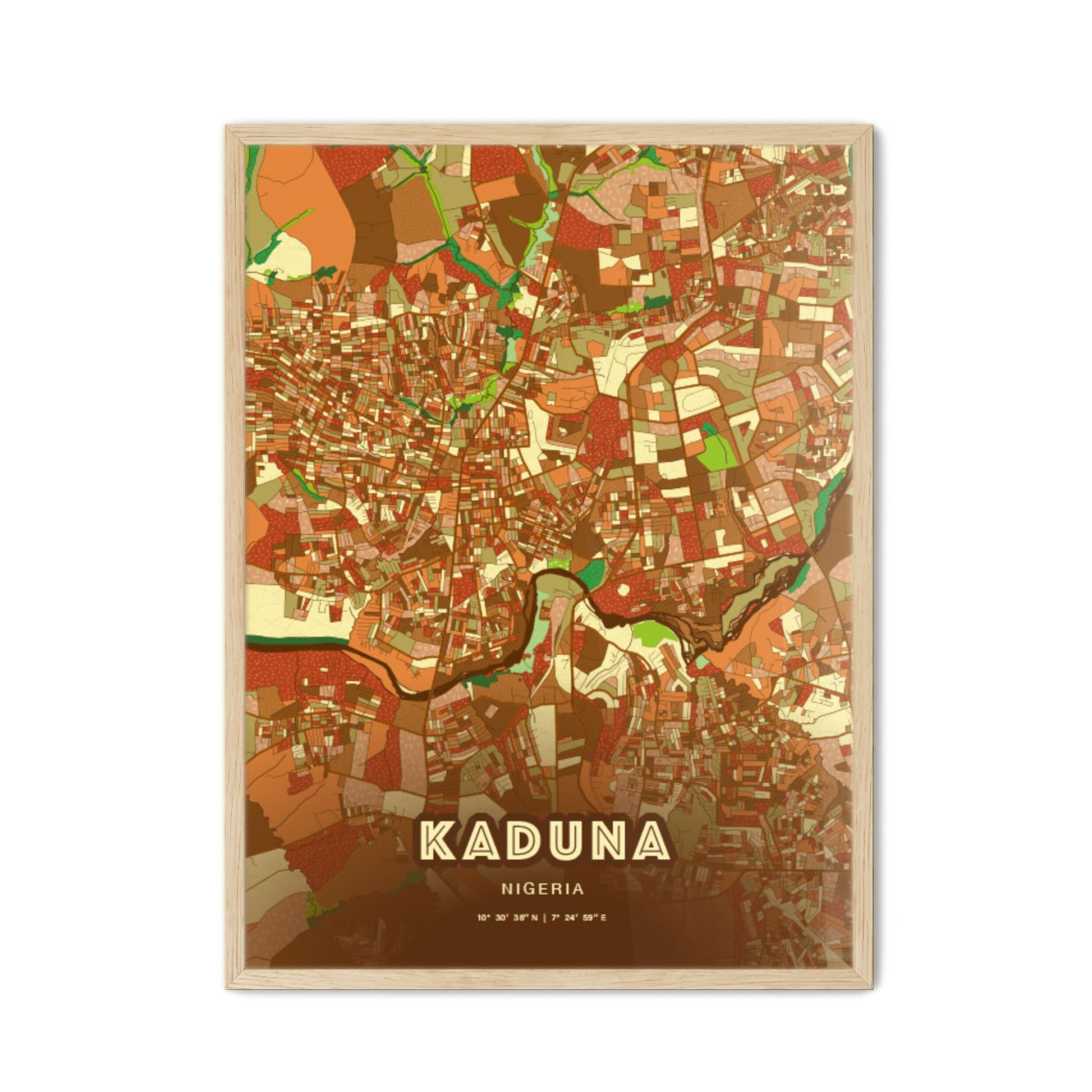 Colorful Kaduna Nigeria Fine Art Map Farmhouse