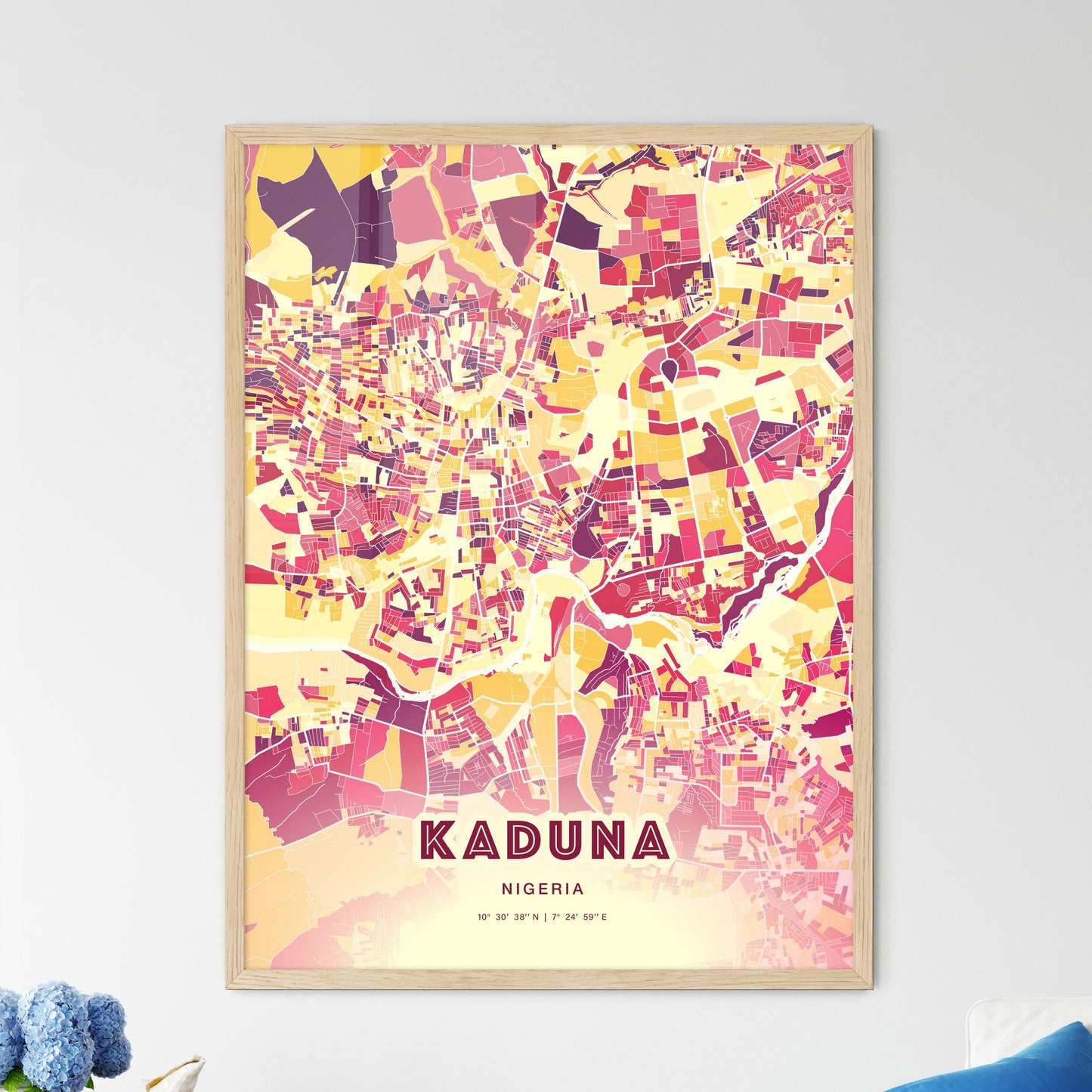 Colorful Kaduna Nigeria Fine Art Map Hot Red