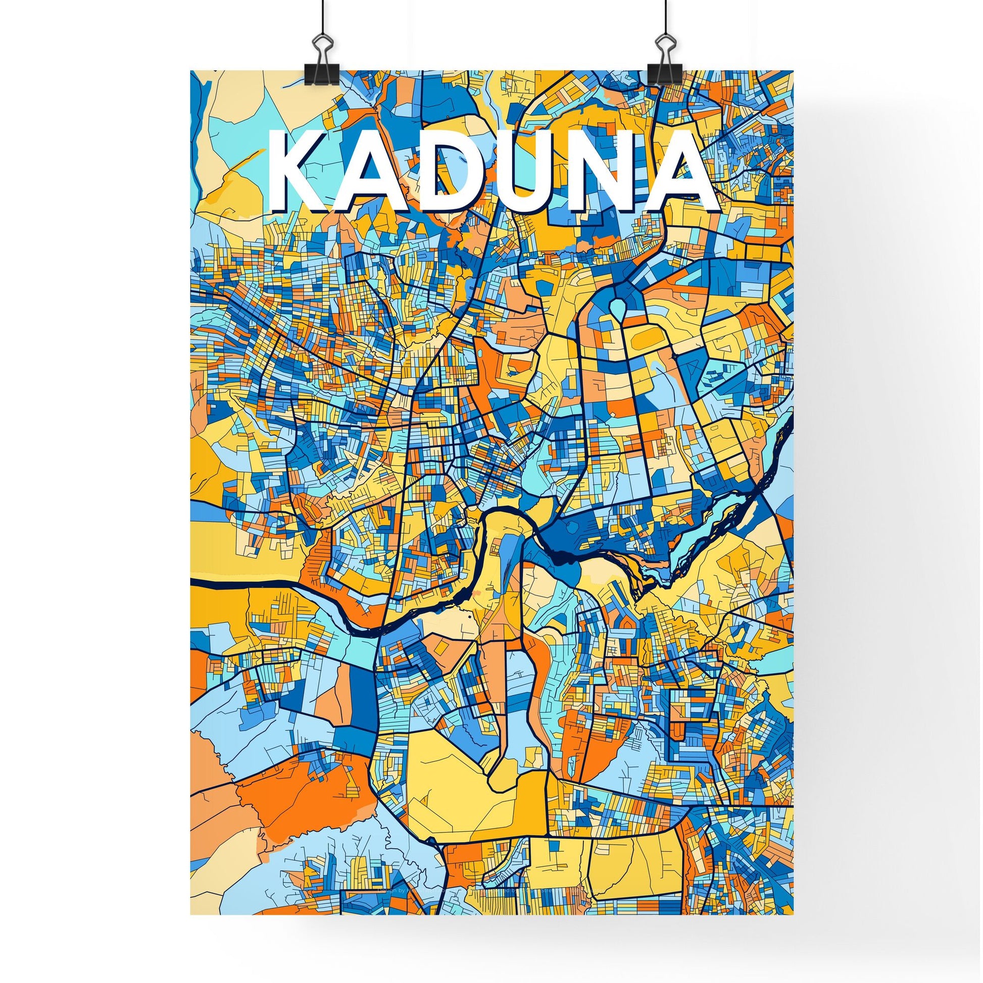 KADUNA NIGERIA Vibrant Colorful Art Map Poster Blue Orange