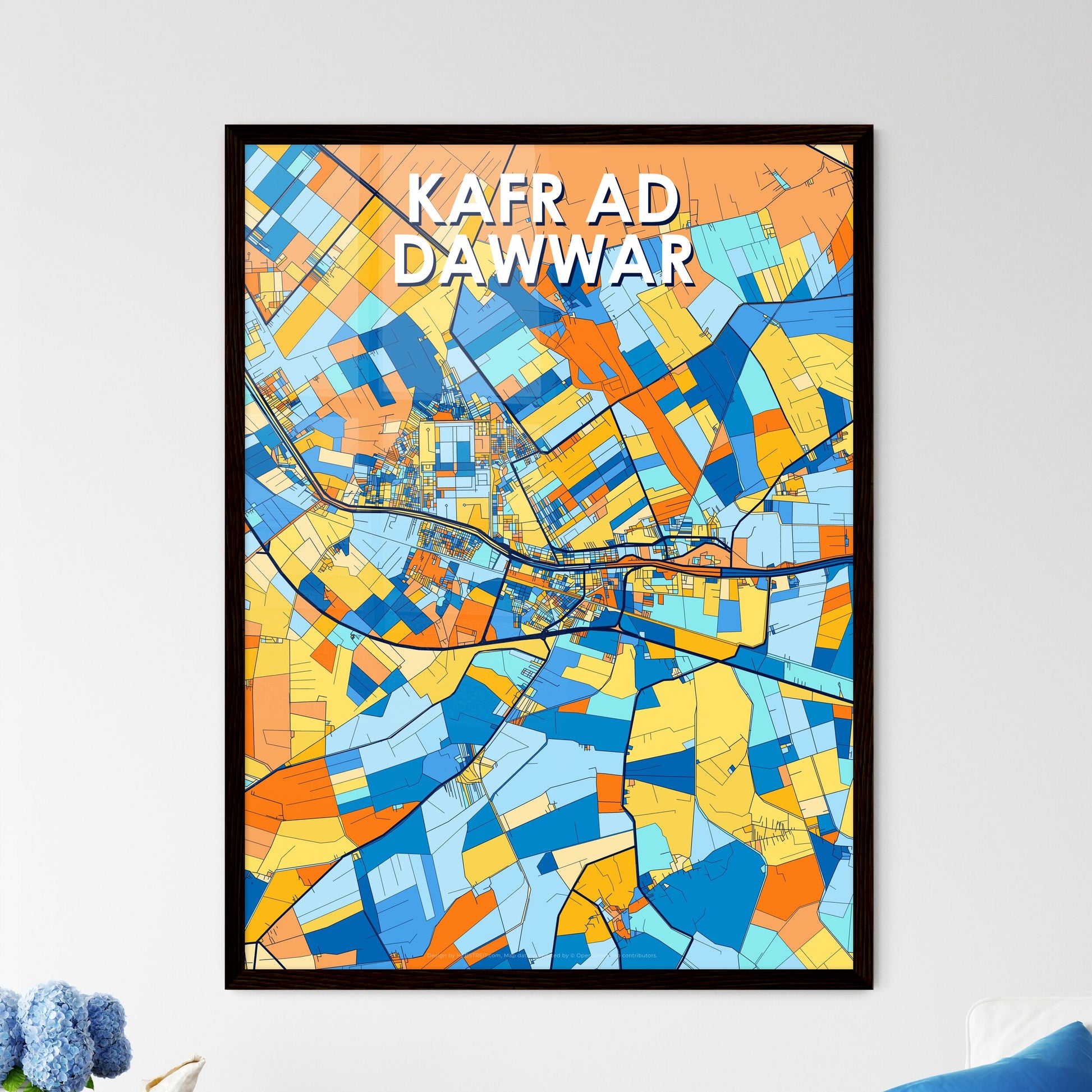 KAFR AD DAWWAR EGYPT Vibrant Colorful Art Map Poster Blue Orange