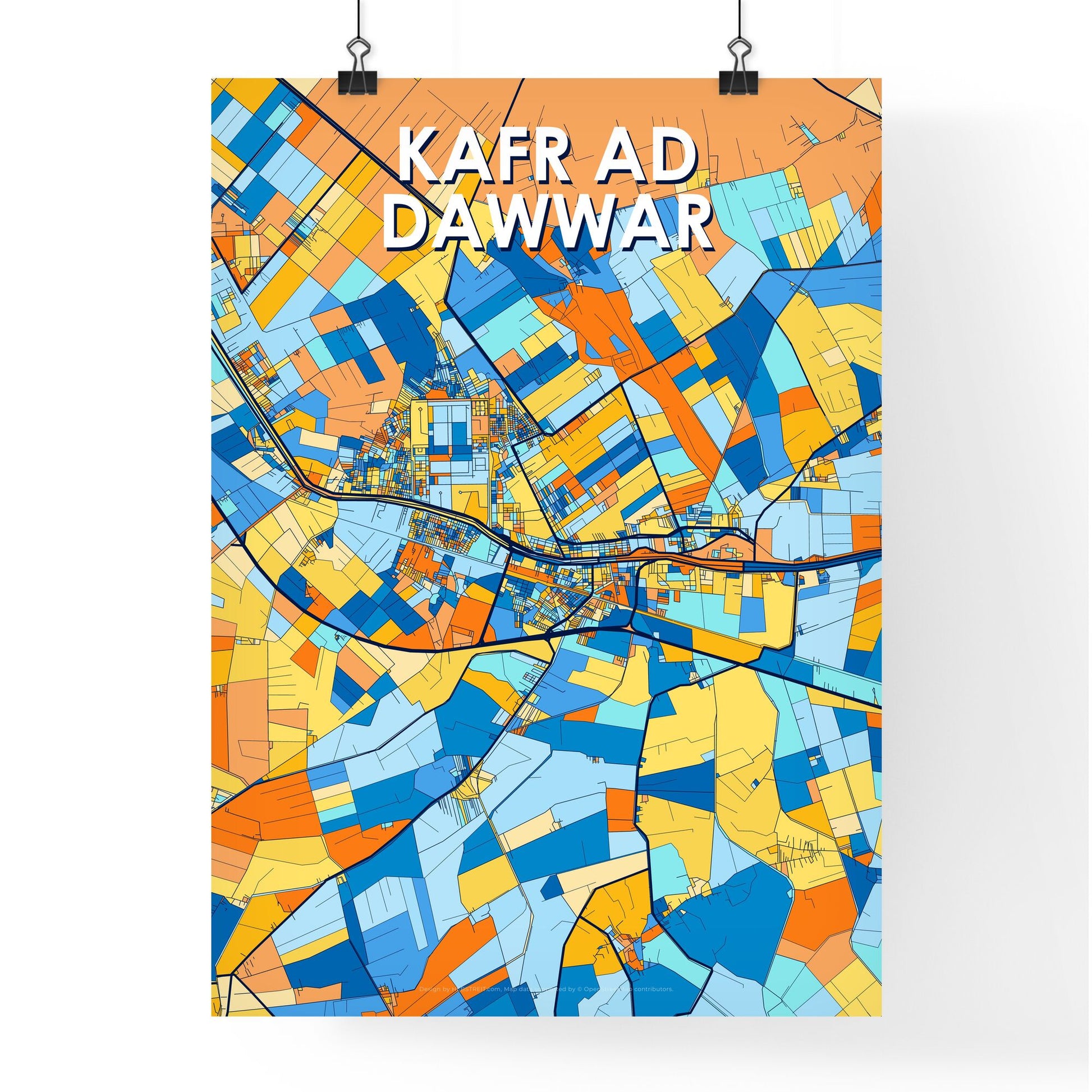 KAFR AD DAWWAR EGYPT Vibrant Colorful Art Map Poster Blue Orange