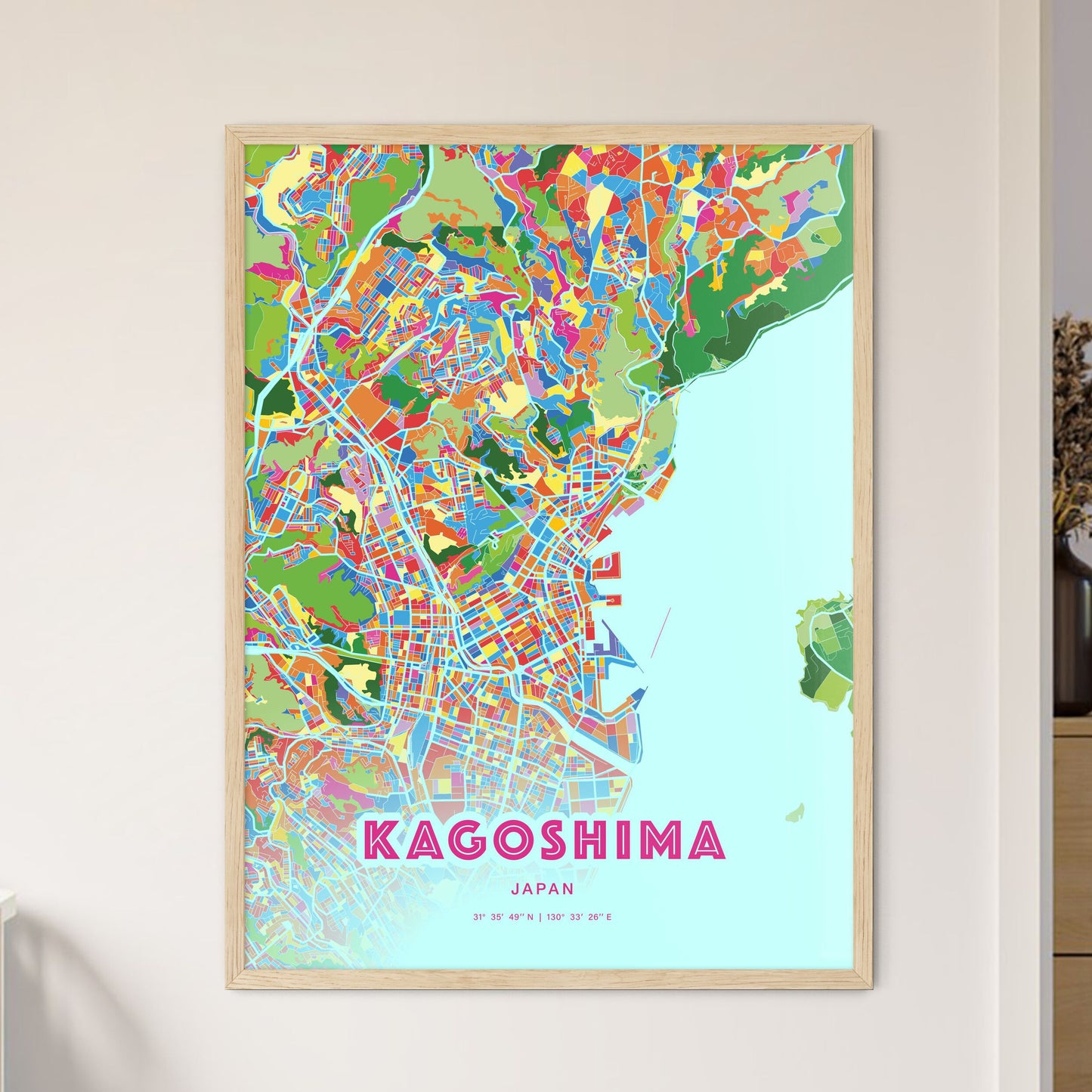 Colorful Kagoshima Japan Fine Art Map Crazy Colors