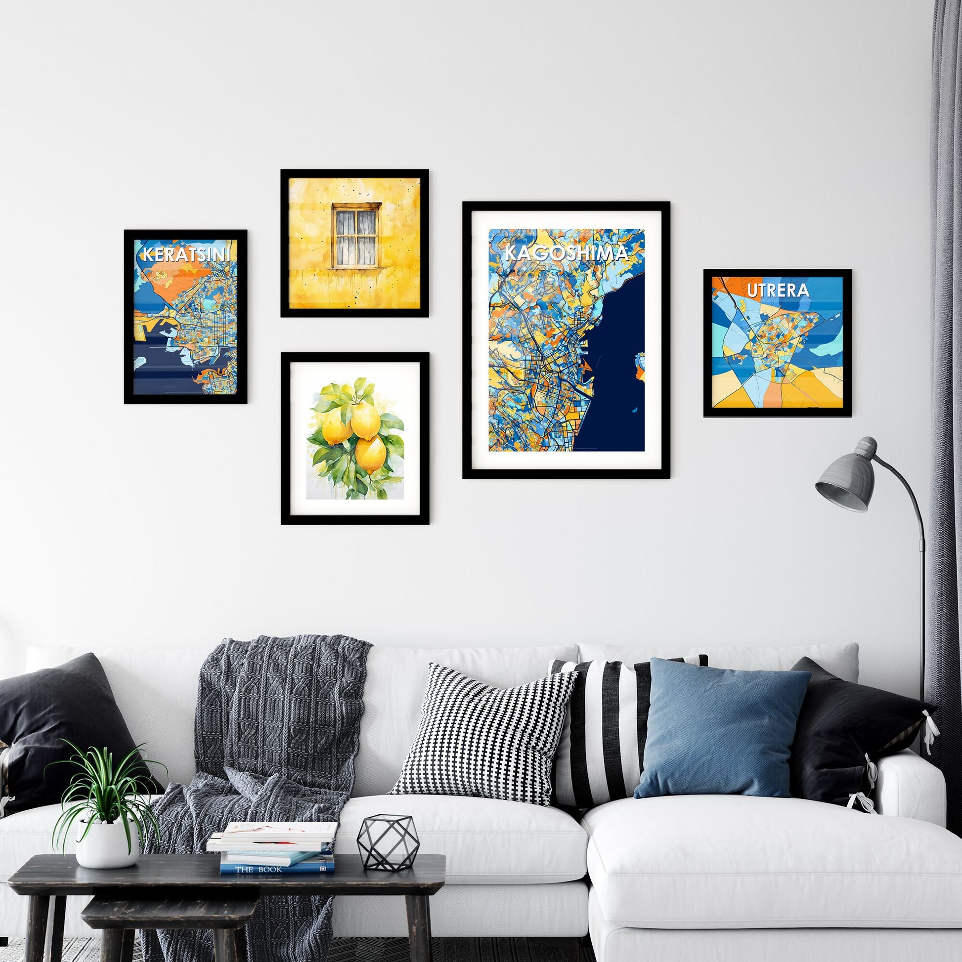 KAGOSHIMA JAPAN Vibrant Colorful Art Map Poster Blue Orange