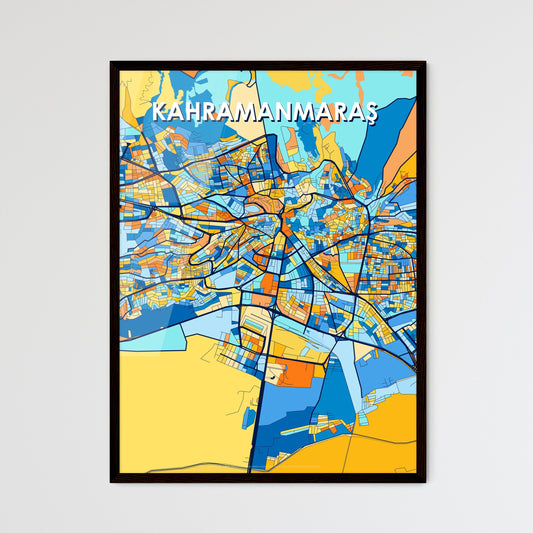 KAHRAMANMARAŞ TURKEY Vibrant Colorful Art Map Poster Blue Orange