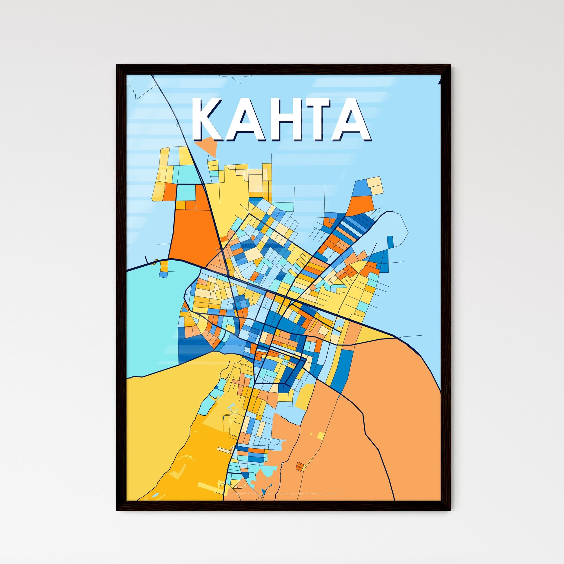 KAHTA TURKEY Vibrant Colorful Art Map Poster Blue Orange