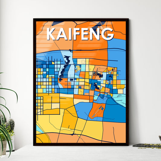 KAIFENG CHINA Vibrant Colorful Art Map Poster Blue Orange