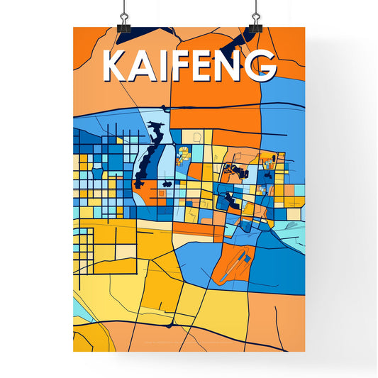 KAIFENG CHINA Vibrant Colorful Art Map Poster Blue Orange