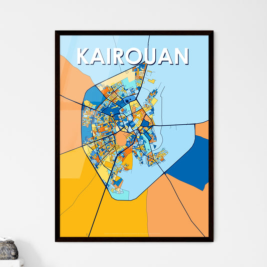 KAIROUAN TUNISIA Vibrant Colorful Art Map Poster Blue Orange