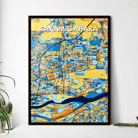 KAKAMIGAHARA JAPAN Vibrant Colorful Art Map Poster Blue Orange