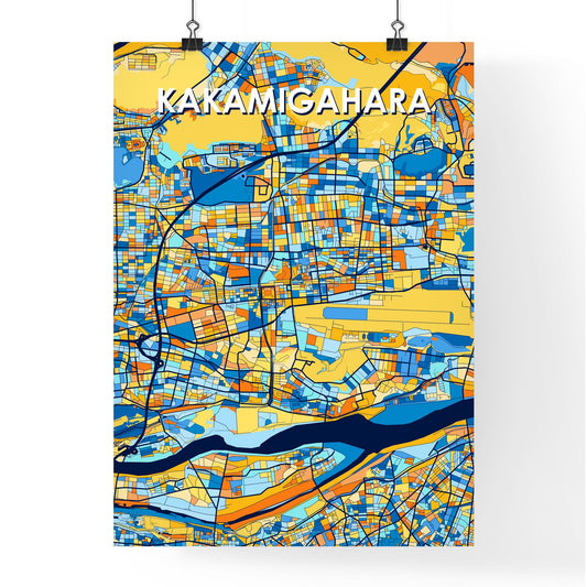 KAKAMIGAHARA JAPAN Vibrant Colorful Art Map Poster Blue Orange