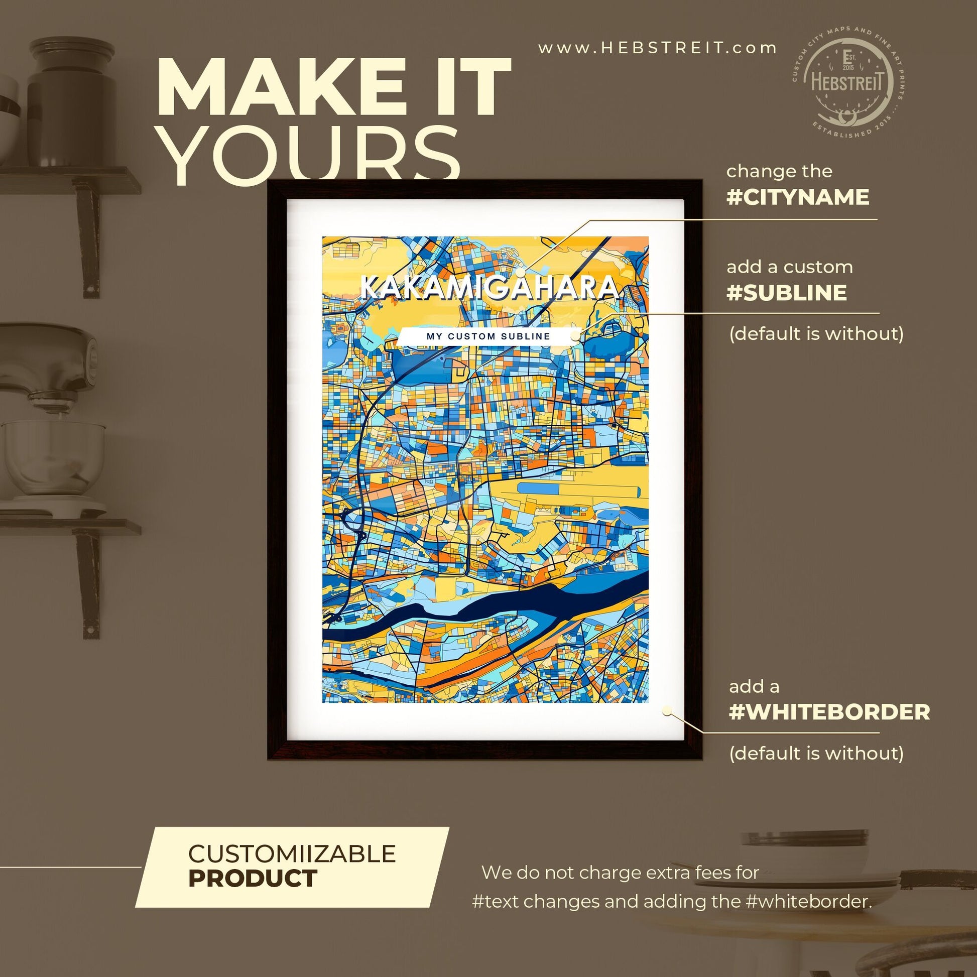 KAKAMIGAHARA JAPAN Vibrant Colorful Art Map Poster Blue Orange