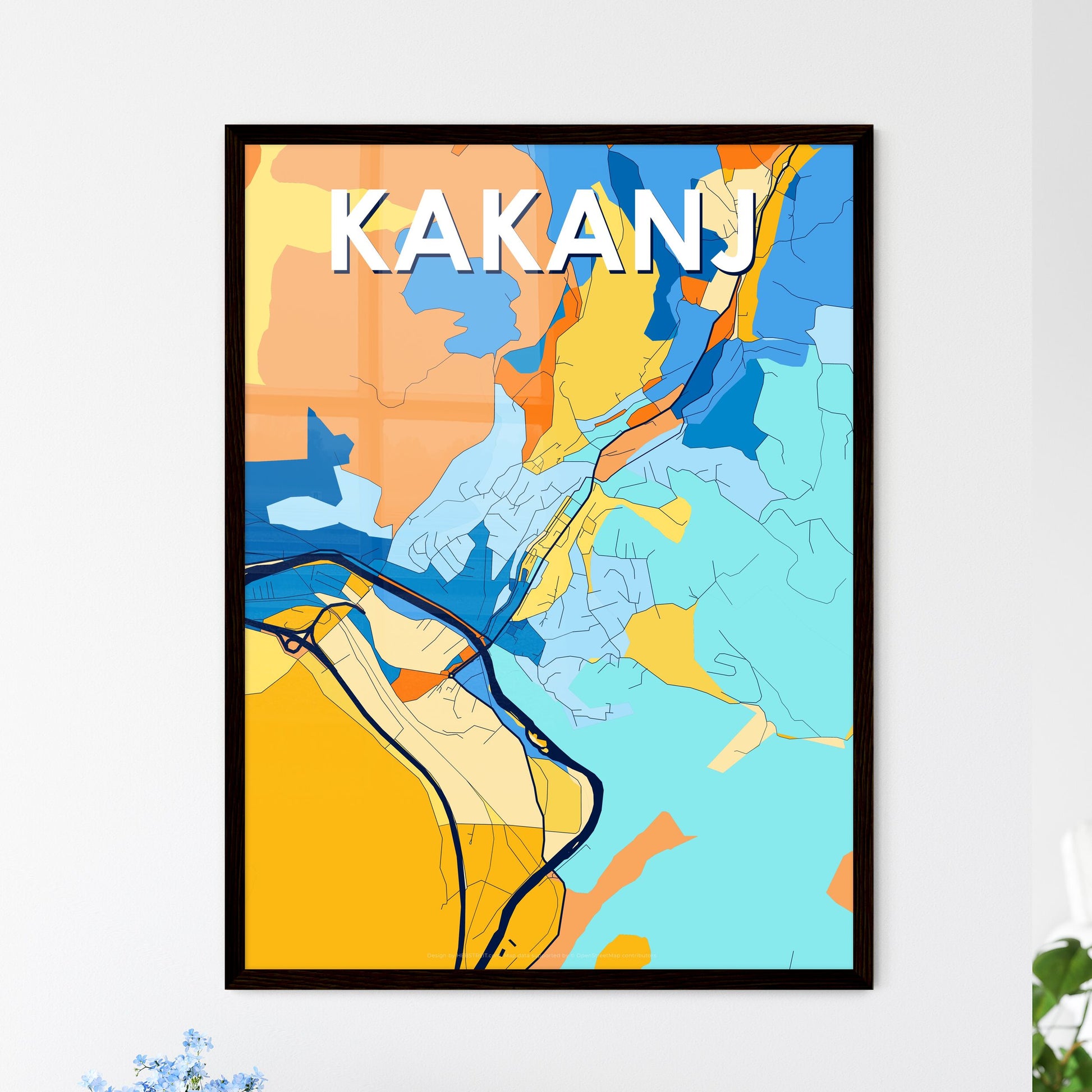 KAKANJ BOSNIA AND HERZEGOVINA Vibrant Colorful Art Map Poster Blue Orange