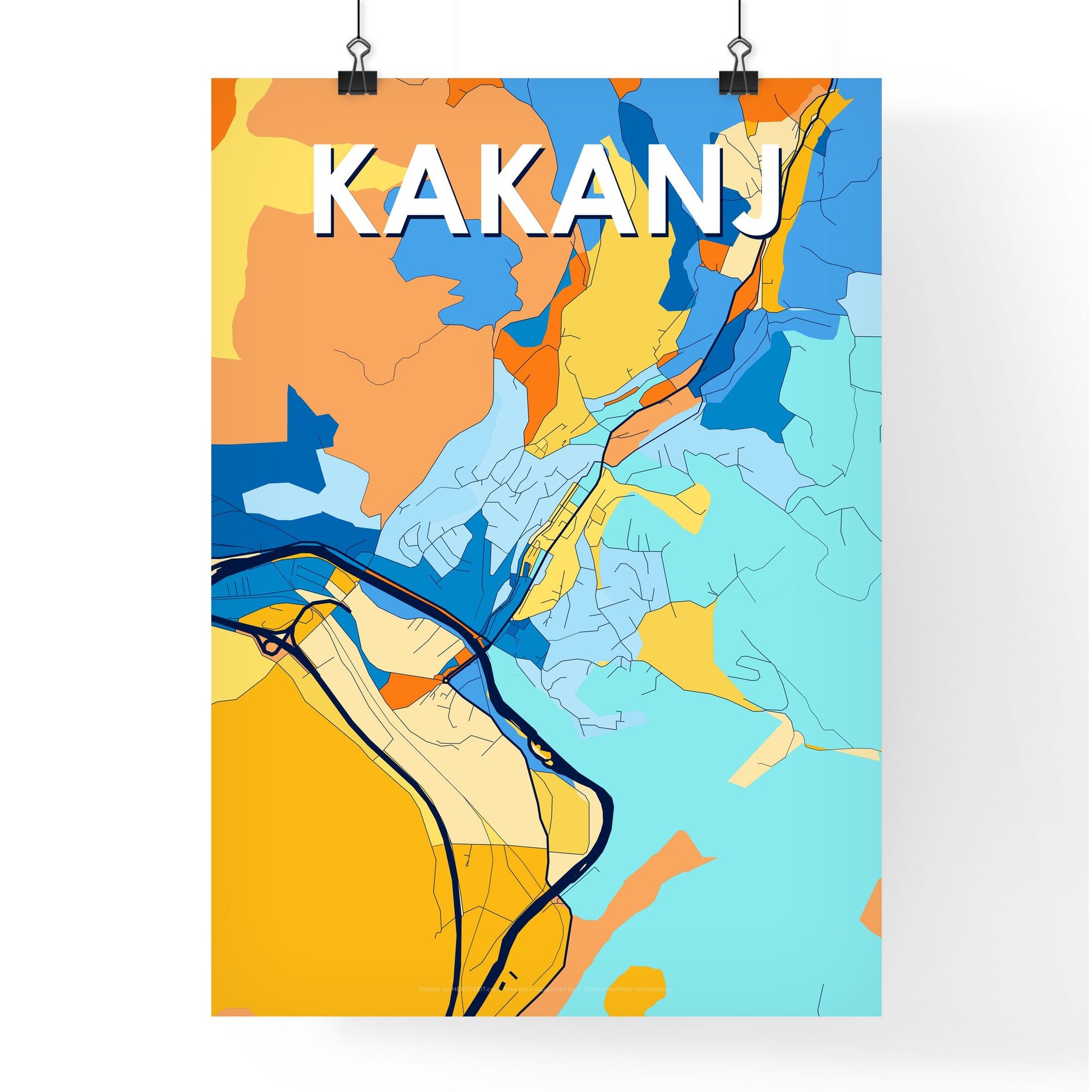 KAKANJ BOSNIA AND HERZEGOVINA Vibrant Colorful Art Map Poster Blue Orange