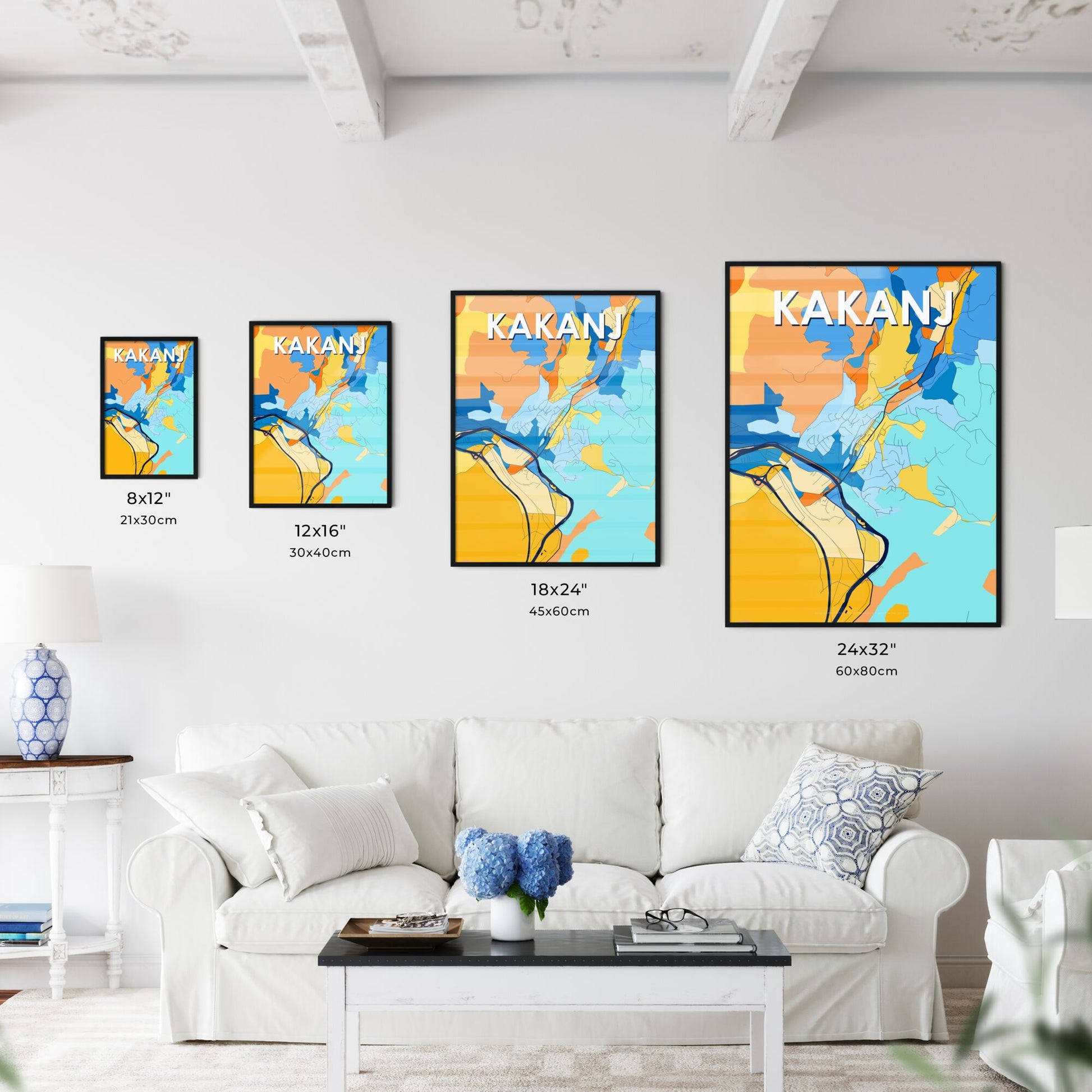 KAKANJ BOSNIA AND HERZEGOVINA Vibrant Colorful Art Map Poster Blue Orange