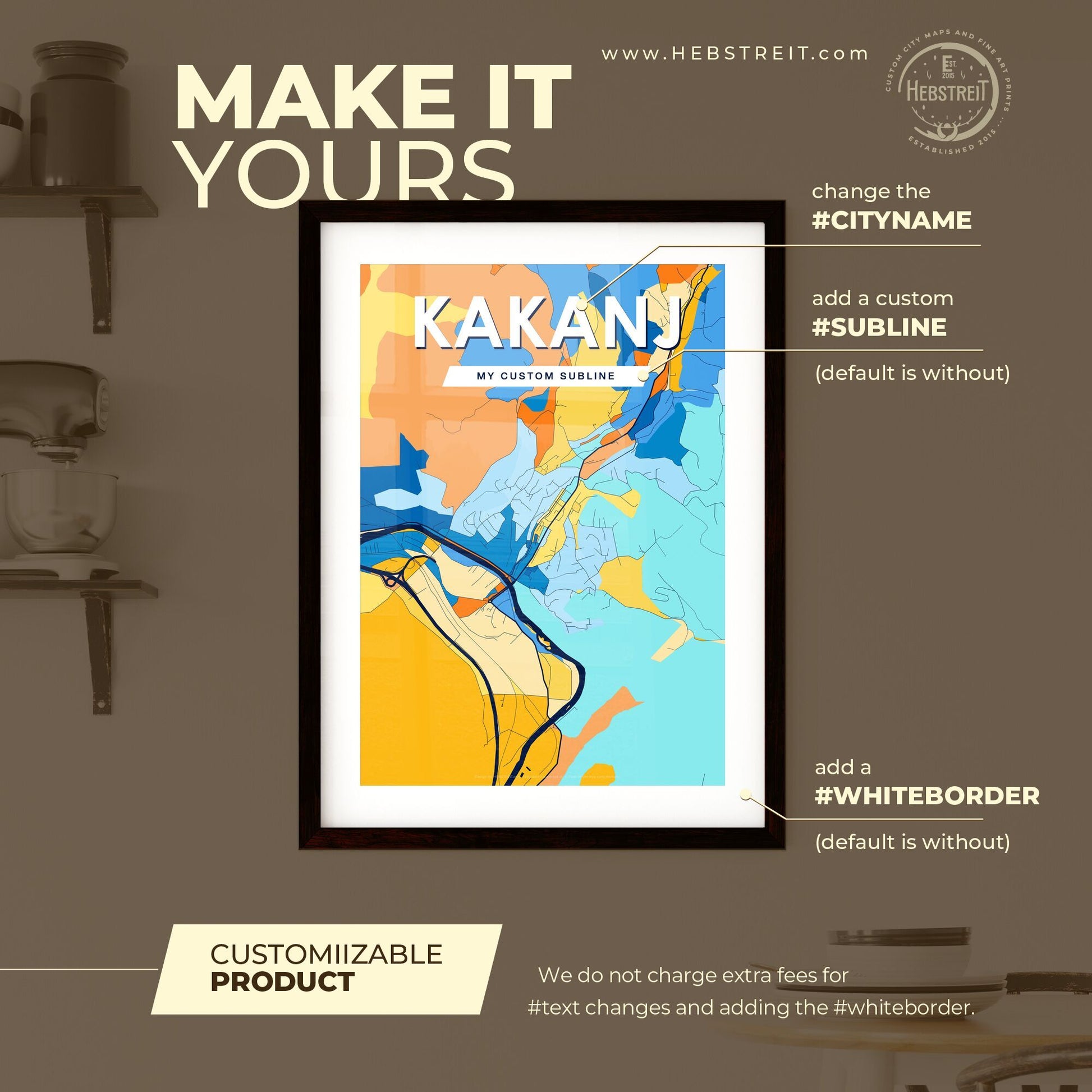 KAKANJ BOSNIA AND HERZEGOVINA Vibrant Colorful Art Map Poster Blue Orange