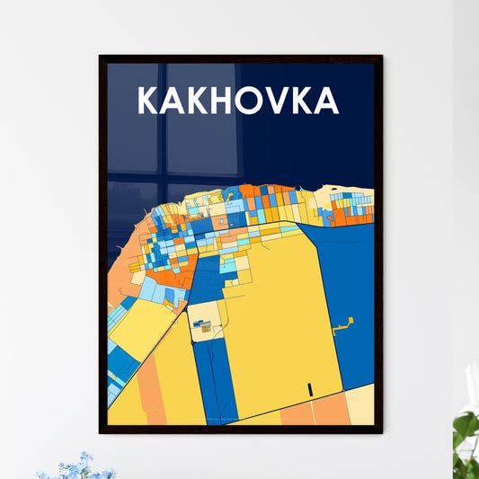 KAKHOVKA UKRAINE Vibrant Colorful Art Map Poster Blue Orange
