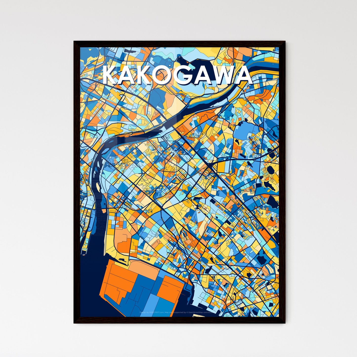KAKOGAWA JAPAN Vibrant Colorful Art Map Poster Blue Orange