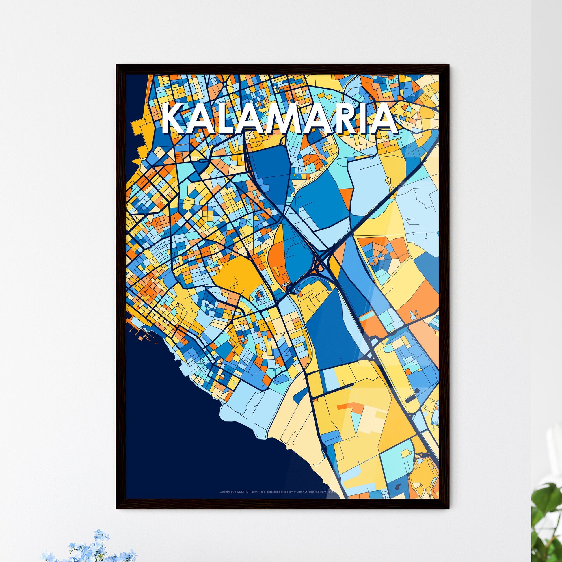 KALAMARIA GREECE Vibrant Colorful Art Map Poster Blue Orange