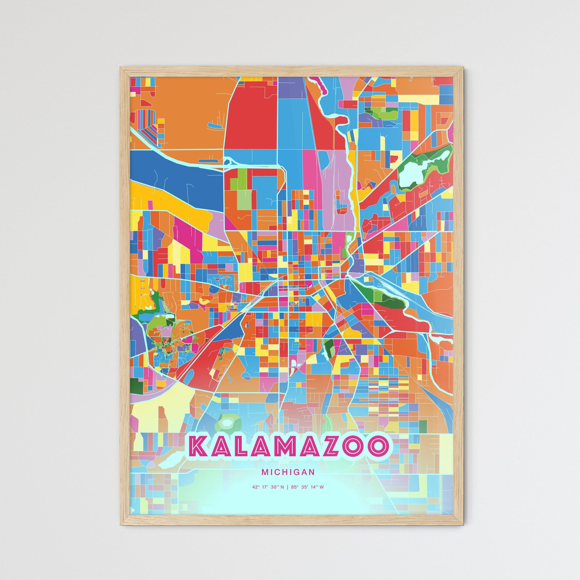 Colorful Kalamazoo Michigan Fine Art Map Crazy Colors