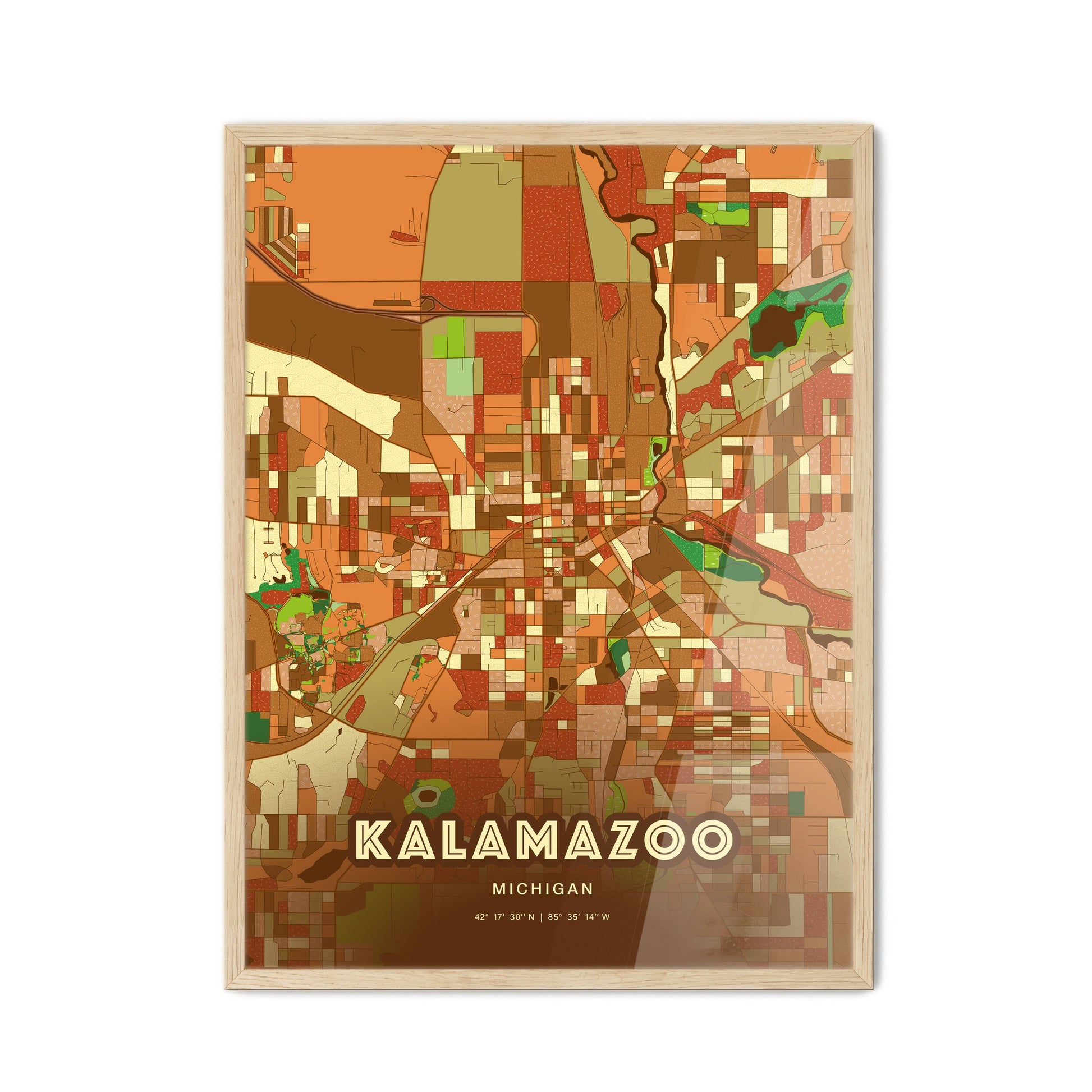 Colorful Kalamazoo Michigan Fine Art Map Farmhouse