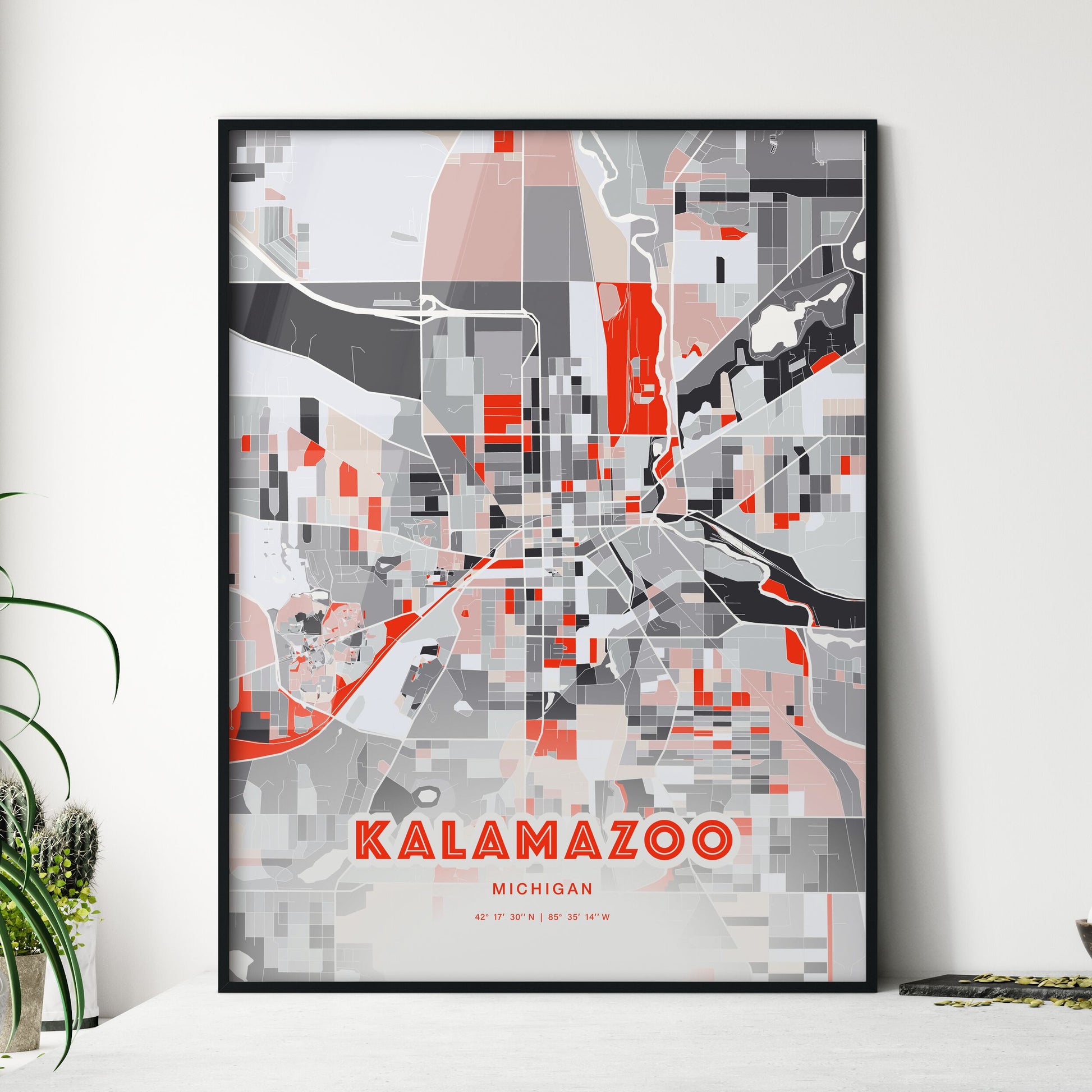 Colorful Kalamazoo Michigan Fine Art Map Modern Expressive