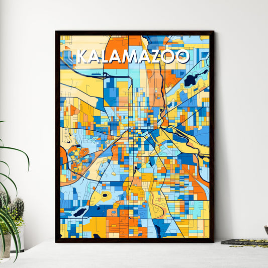 KALAMAZOO MICHIGAN Vibrant Colorful Art Map Poster Blue Orange