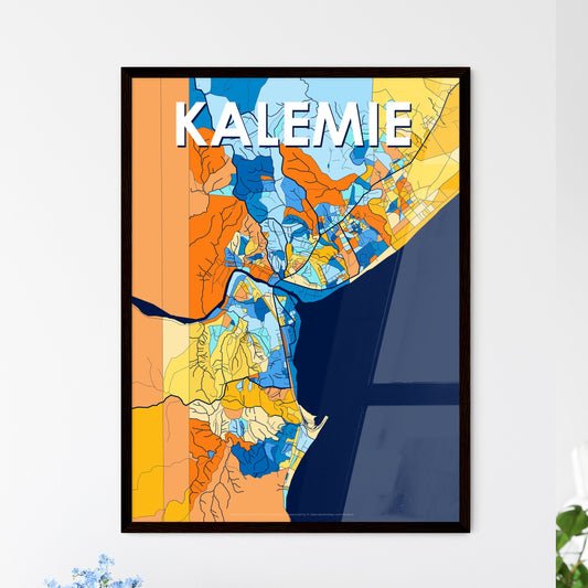 KALEMIE DR CONGO Vibrant Colorful Art Map Poster Blue Orange