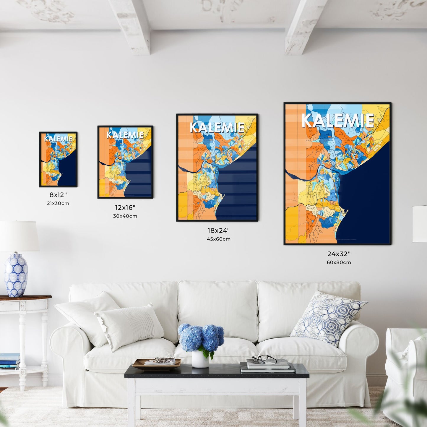KALEMIE DR CONGO Vibrant Colorful Art Map Poster Blue Orange