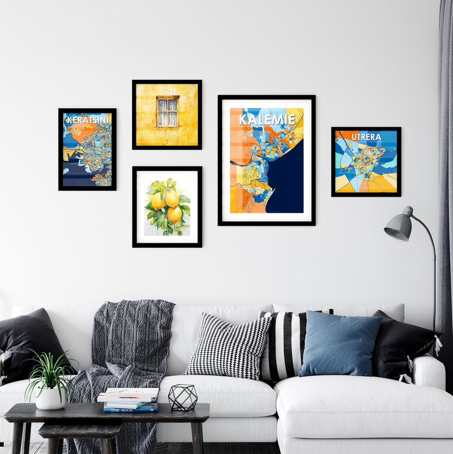 KALEMIE DR CONGO Vibrant Colorful Art Map Poster Blue Orange