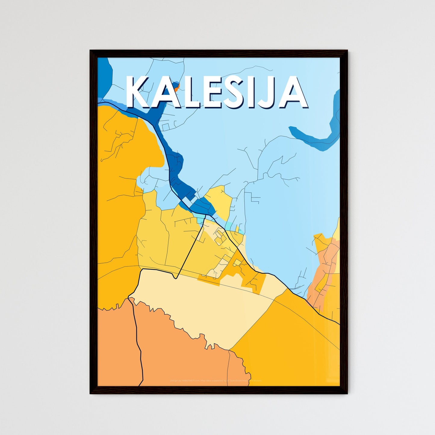KALESIJA BOSNIA AND HERZEGOVINA Vibrant Colorful Art Map Poster Blue Orange