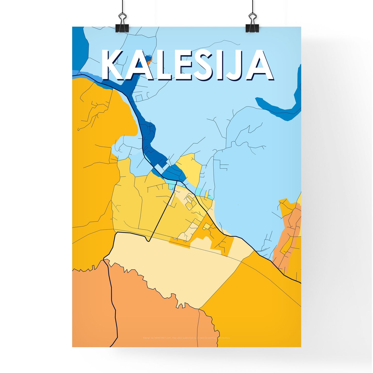 KALESIJA BOSNIA AND HERZEGOVINA Vibrant Colorful Art Map Poster Blue Orange