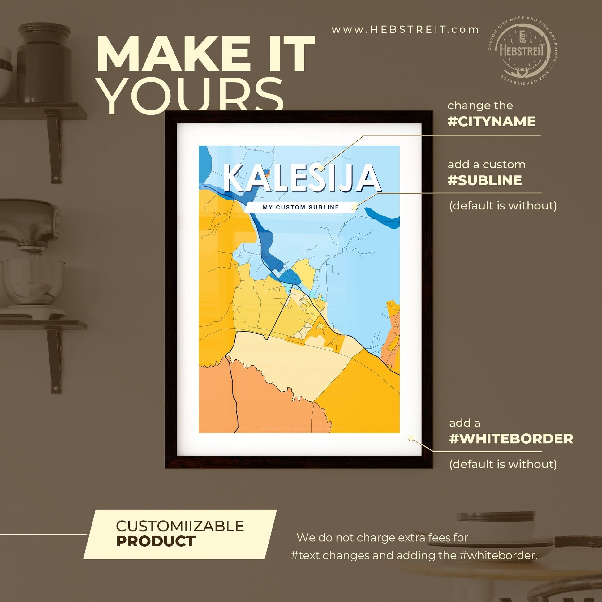 KALESIJA BOSNIA AND HERZEGOVINA Vibrant Colorful Art Map Poster Blue Orange